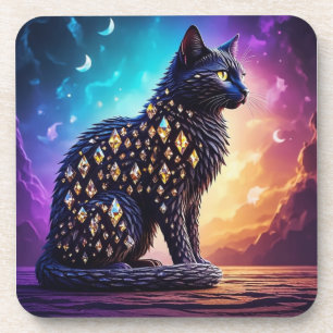 Posavasos Gato Negro Misterioso Con Diamantes