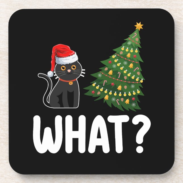Posavasos Gato negro qué hace gracia al árbol de Navidad (Frente)