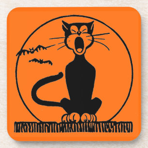Posavasos Gato negro vintage de Halloween