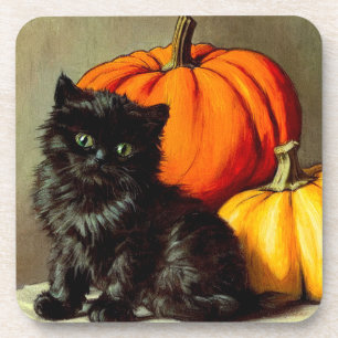 Posavasos Gato negro vintage de Halloween y calabazas