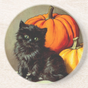 Posavasos Gato negro vintage de Halloween y calabazas