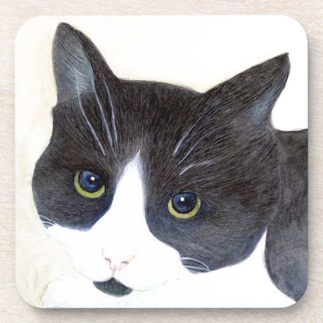 Posavasos Gato negro y blanco (Frente)