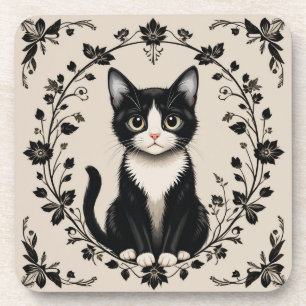 Posavasos Gato negro y blanco elegante