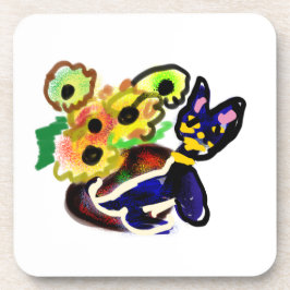 Posavasos Gato negro y girasoles