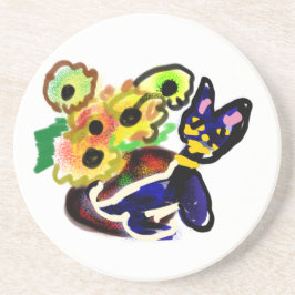 Posavasos Gato Negro y Girasoles