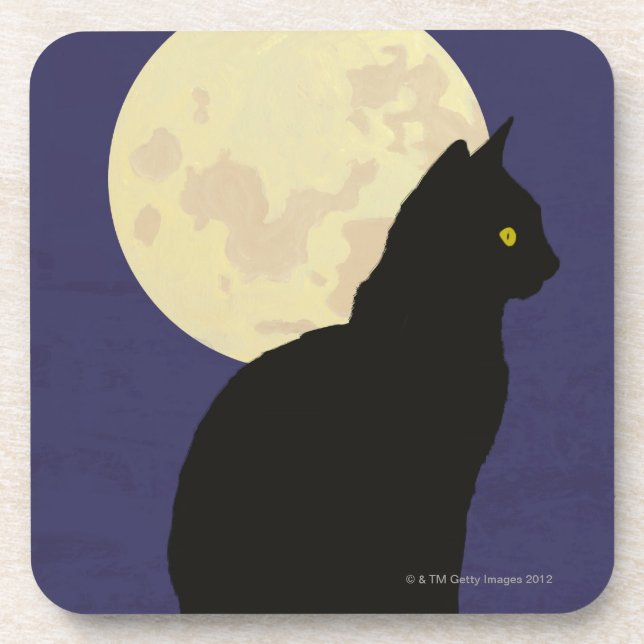 Posavasos Gato negro y la luna (Frente)
