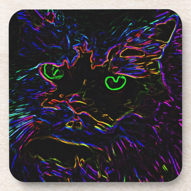 Posavasos Gato Neon Glow (Frente)