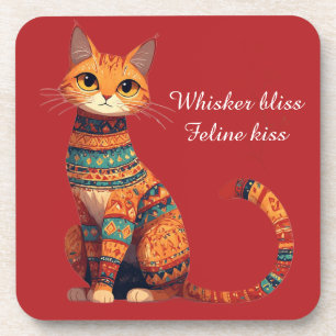 Posavasos Gato ornamental decorativo con flores arte boho