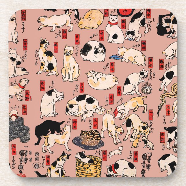 Posavasos Gato Patrón Ukiyo-e Japonés Antiguo: Kuniyoshi (Frente)