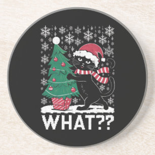 Posavasos Gato Qué divertido gato negro empujando árbol de N