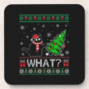 Posavasos Gato qué gracioso gato negro que presiona el árbol