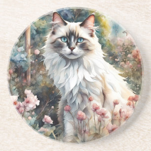Posavasos Gato Ragdoll en jardín inglés