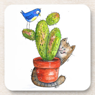 Posavasos Gato sinusal con cactus
