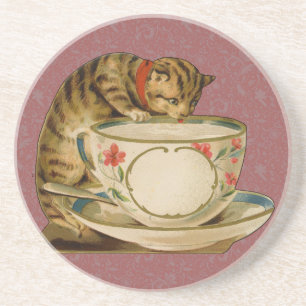 Posavasos Gato Taza de Té Lindo Vintage Victoriano Mascota C