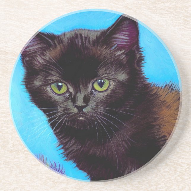 Posavasos Gato Van Gogh y flores (Frente)