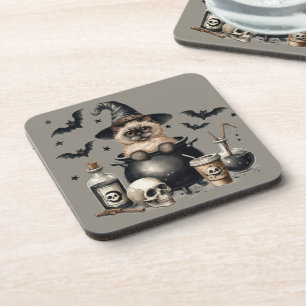 Posavasos Gato Vintage Adorable en un Caldero de Halloween