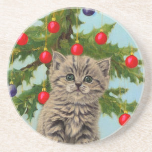 Posavasos Gato Vintage y Árbol de Navidad