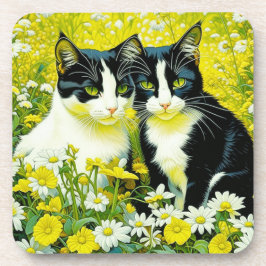 Posavasos Gatos adorables sentados en un campo de Daisies