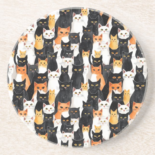 Posavasos Gatos blancos negros naranjas (Frente)