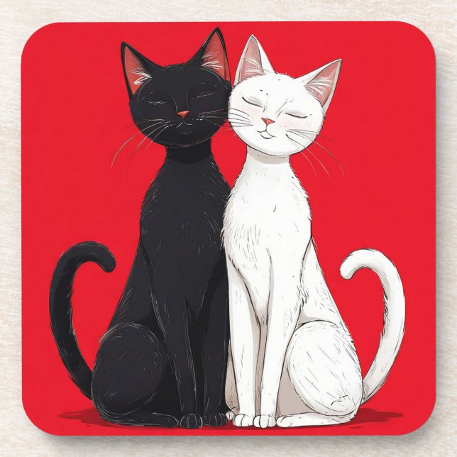 Posavasos Gatos blancos y negros (Frente)