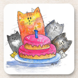 Posavasos Gatos caprichosos con pastel de cumpleaños