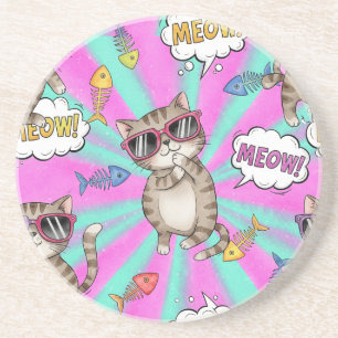 Posavasos Gatos con gafas, Pop Art, por Natasha Us  