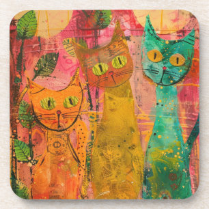 Posavasos Gatos de acuarela Boho - Arte felino de tierra (2)