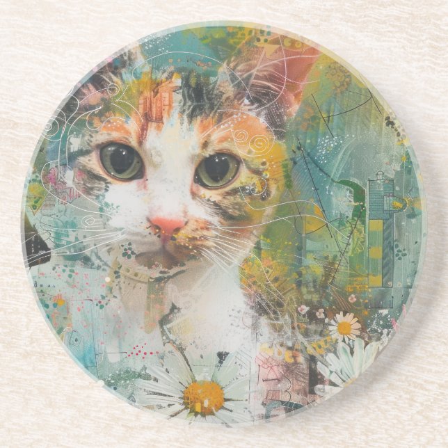Posavasos Gatos de acuarela Boho - Arte felino de tierra (3) (Frente)