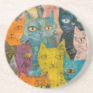 Posavasos Gatos de color de agua boho - Arte felino de tierr