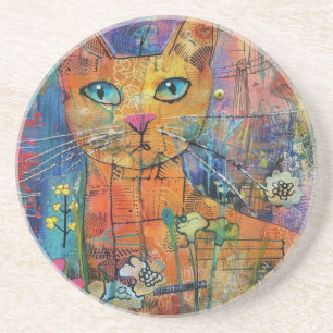 Posavasos Gatos de color de agua boho - Arte felino de tierr