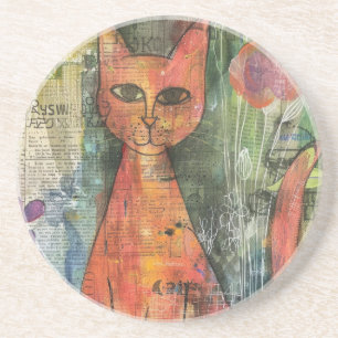 Posavasos Gatos de color de agua boho - Arte felino de tierr