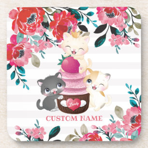 Posavasos Gatos de dibujos animados florales caprichosos Cup