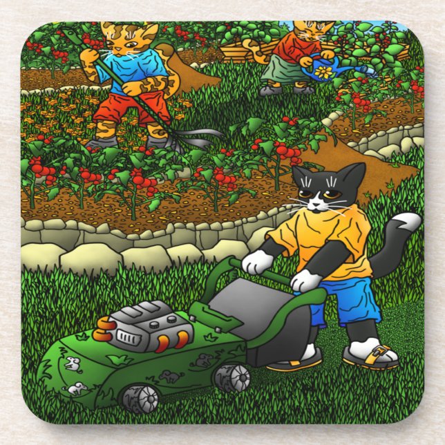 Posavasos Gatos de jardinería de verano (Frente)