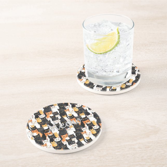 Posavasos Gatos de Naranja blanco negro (Lado)