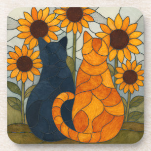 Posavasos Gatos de Vidrio Emplomado y Diseño de Arte de Gira