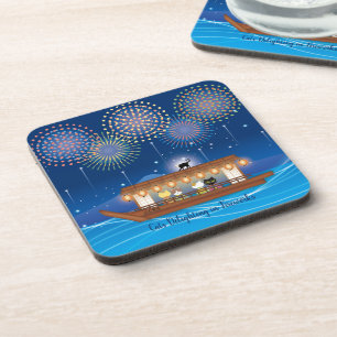 Posavasos Gatos deslumbrando en fuegos artificiales a bordo 