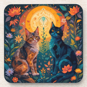 Posavasos Gatos en escena natural con elementos geométricos