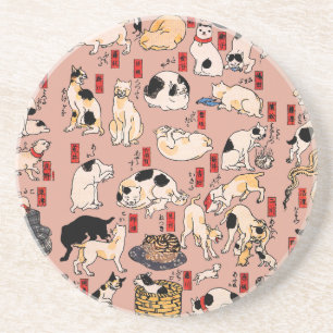 Posavasos Gatos japoneses grabado en madera ukiyo-e Gatito v