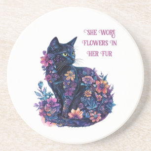 Posavasos Gatos negros con flores en su pelaje