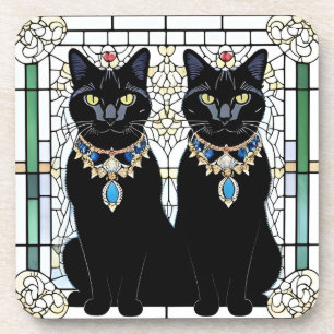 Posavasos Gatos negros elegantes con joyas