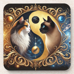 Posavasos Gatos que simbolizan el equilibrio con un Yin Yang