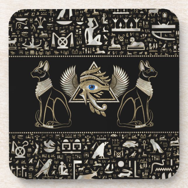 Posavasos Gatos y ojos egipcios de Horus (Frente)