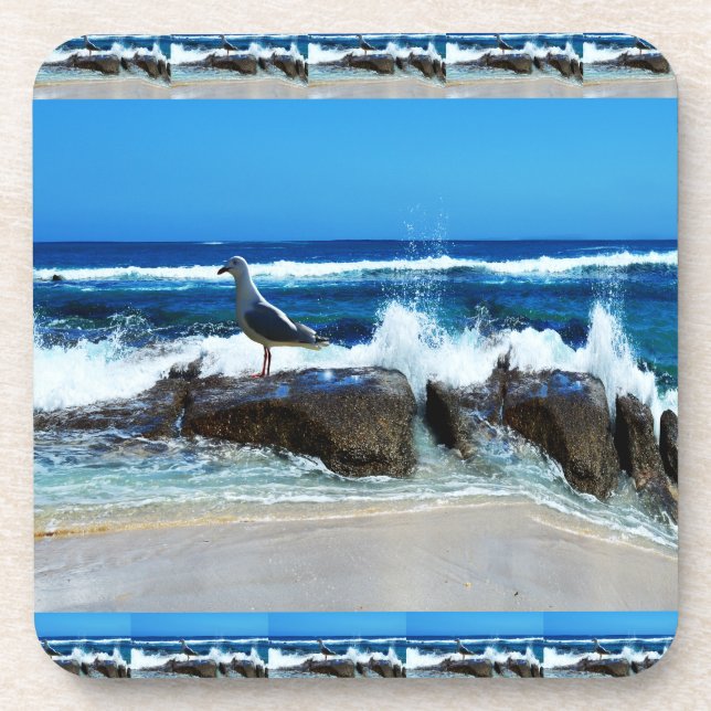 Posavasos Gaviota Sobre Rocas De Playa, (Frente)