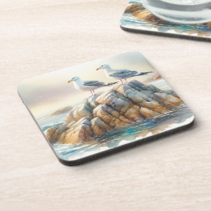 Posavasos Gaviotas Costeras Acuarela Paisaje Marítimo