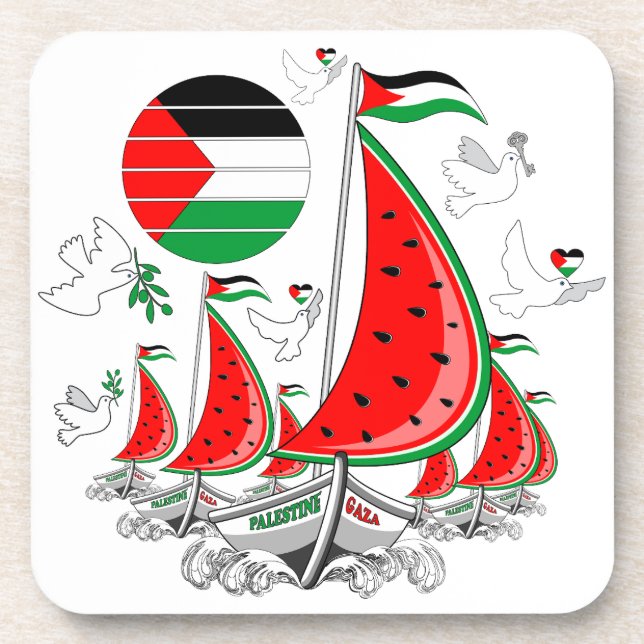 Posavasos Gaza: Barcos de la Flotilla de Sumuda por la Liber (Frente)