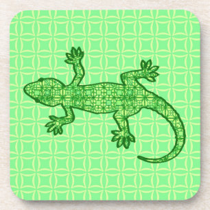 Posavasos Gecko de batik tribal - cal y verde esmeralda