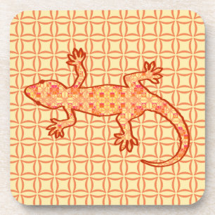 Posavasos Gecko de batik tribal - naranja de coral y luz