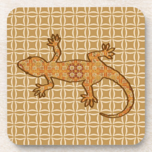 Posavasos Gecko de batik tribal - óxido, ámbar y bronceado