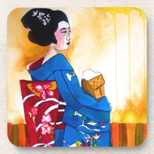 Posavasos Geisha japonesa con kimono azul