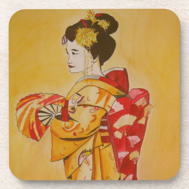 Posavasos Geisha oro kimono arte acuático original (Frente)